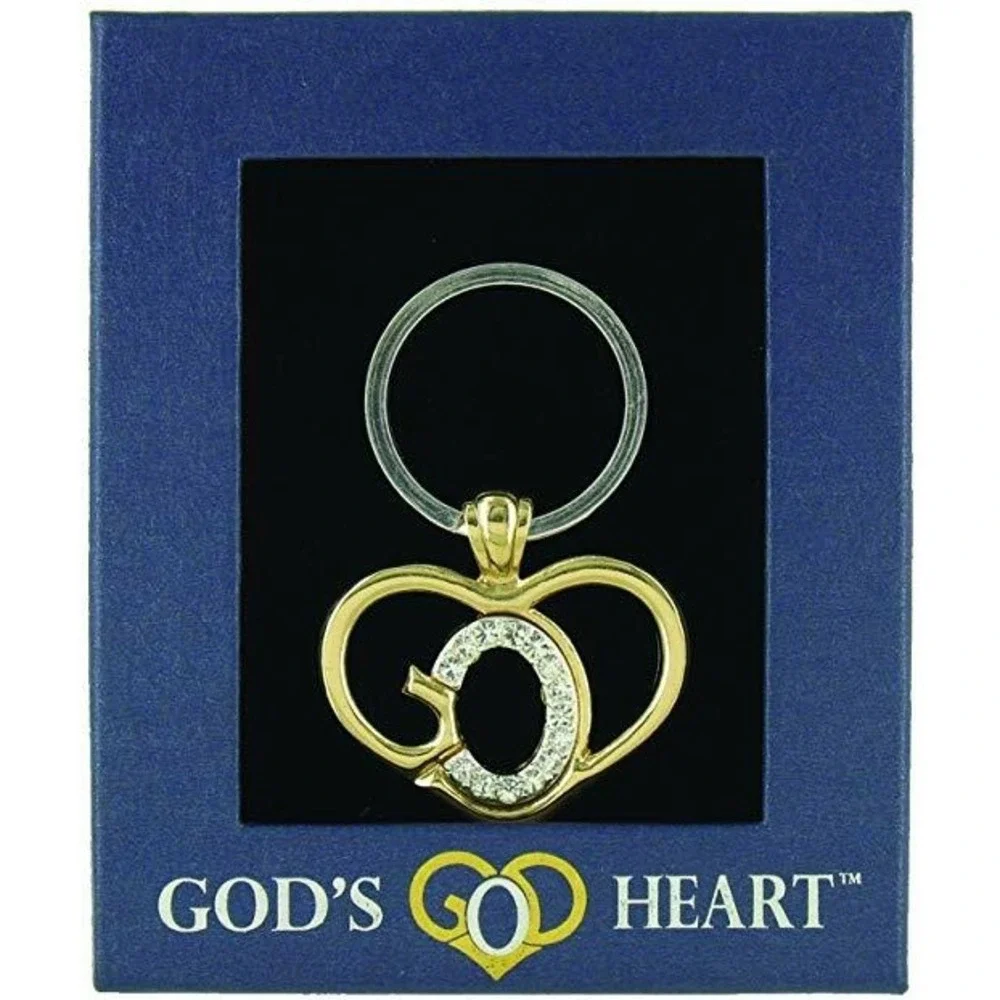 NEW God's Heart keychain GDH-KC Key Chain Love Gold Silver Cubic Zirconia Bling!